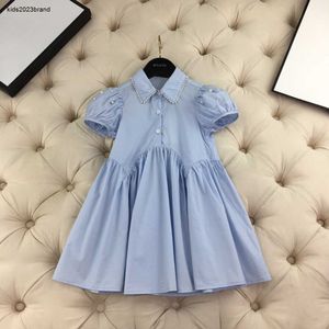 Designer Girl Dress Summer Kids Girls Dresses Baby Girl Solid Blue Dress Fashion Barn Kort ärmkläder