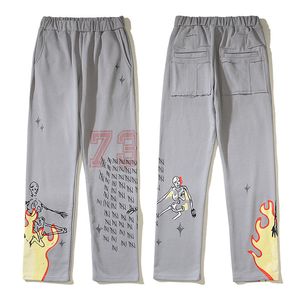 Eşpediler Pantolon Erkekler Hip Hop Pamuklu Baskısı Joggers Drawstring Street Wear Gri Pantolon 23FW