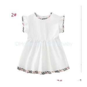 女の子のドレスベビードレスコットンキッズジッパー半袖のかわいい女の子格子縞のスカート子供服女の子プリンセス服ドロップデビューdhjtl