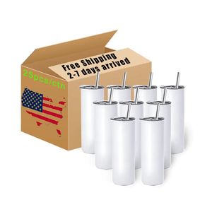 Stocked 20oz Sublimation Blanks Tumblers Stainless Steel Vacuum Insulated 20 oz Car Mugs Straight Cups with straw lids