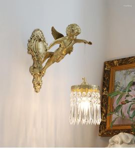 Wall Lamp French Retro Angel Bedroom Bedside Living Room Aisle Medieval Luxury American Crystal