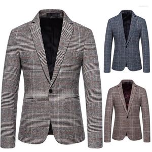 Men's Suits Men Korean Slim Fit Blazer Masculino Cotton Plaid Suit Office Jacket One Button Plus Size Male Blazers Coat Wedding Clothing