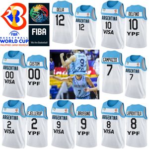 Impresso Argentina 2 Maximo Fjellerup Jerseys Basquete Copa do Mundo de 2023 9 Nicolas Brussino 10 Carlos Delfino 8 Nicolas Laprovittola 12 Marcos DELIA 14 Gabriel DECK