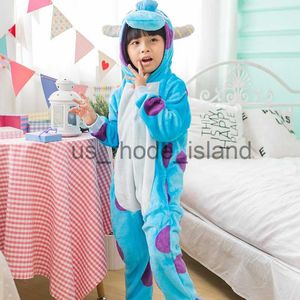 Pijamas de flanela de inverno macio quente azul monstro kigurumi pijama com capuz animal desenhos animados meninos pijamas onesie pijama para meninas crianças sleepwear x0901