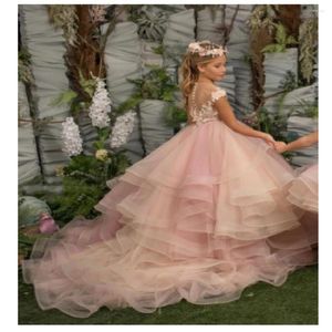 Girl Dresses Beautiful Flower Dress Floral Lace Applique Children Wedding Party Gowns Kids Clothes Princess First Communion Birthday