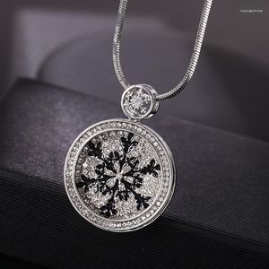 Pendant Necklaces Elegance Snowflower Round For Women And Girl Trendy Crystal Necklace Gift Collares Drop
