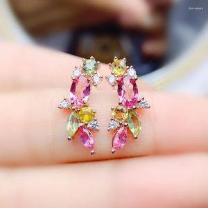 スタッドイヤリングフラワーイヤリングナチュラルリアルカラフルなトルマリン0.5ct 2PCS 0.15ct 8PCS宝石925スターリングシルバーファインジュエリーX227204