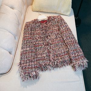 2023 outono roxo contraste cor painéis tweed jaqueta manga longa em torno do pescoço clássico jaquetas casaco curto outwear a3g306591