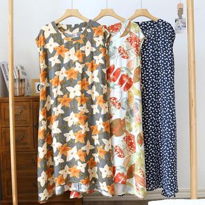 Women's Sleepwear Floral Print Summer Dress Viscose Nightgown Clothes For Sleep Nightdress O-Neck One Piece Pajamas