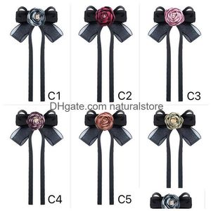 Pins broches designer de moda camélia flor tecido boutonniere laço preto laço estilo britânico camisa colar pino mulheres jóias gota deli dhvm8
