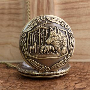 Карманные часы Antique Steampunk Bronze Wolf Dog Стиль колье подвесной цепной цепной цепь Постья женщины мужские мужчина Quartz Watch Gift