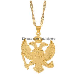 Подвесные ожерелья Soity Albania Flag Eagle Pendants русские эмблемы Корт с оружием с двойной головкой из нержавеющей стали капля Del Dh6eh