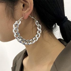 Dangle Earrings Hiphop Stainless Steel Big Circle Twisted Link Chain Hoop Earring For Women Punk Thick Geometry Buckle Wholesale Jewelry