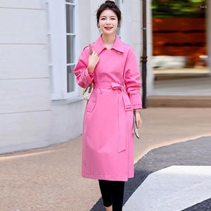 Trench da donna Cappotto da donna primavera autunno Moda coreana Elegante casual PS Cappotto lungo tinta unita Giacca a vento doppio petto con cintura