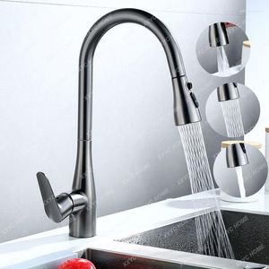 Kitchen Faucets Brushed Nickel Sinks Single Handle Pull Out Mixer And Cold Water 360 Rotation Grey