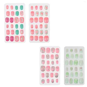 Unhas Falsas 96 Pcs Crianças Cobertura Completa Meninas Pressão em Falso Flaky Abs Decor Glue