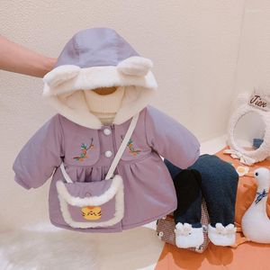 Down Coat Winter Embroidery Baby Girl's Clothes Outfits Velvet Warm Cotton Jacket Outerwear Year Cute Clothing Casual Hooded