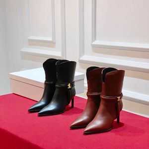Top Qualit Verneuil Triomphe الكاحل أحذية Slip-on المدببة من أعقاب الخنشة الجلدية المصممة الوحيدة المصممة الحذاء الغربي حجم الأحذية 35-40
