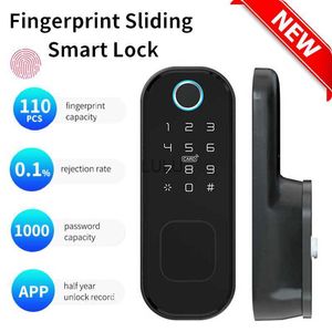 Dörrlås Tuya Smart Lock Waterproof WiFi FingerPrint Rim Lock Smart Card Digital Code Electronic Door Lock for Home Security Mortise HKD230902