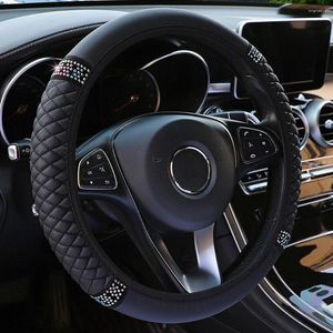 Steering Wheel Covers 38cm Car Cover Black PU Leather Decoration Accessories Waterproof
