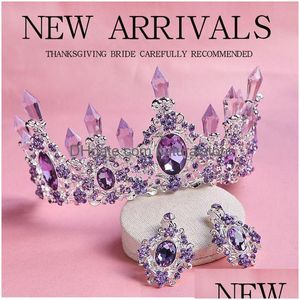 Haarschmuck Ankunft Charming Lila Kristall Braut Tiara Kronen Prächtige Strasssteine Diadem Für Prinzessin Zubehör 220805 Drop Dhnic