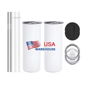 25pc/case 20oz Stainless Steel Water Bottles For DIY Sublimation Printing 20OZ Car Mugs With Straw Insulated Tumblers 2 Days Delivery