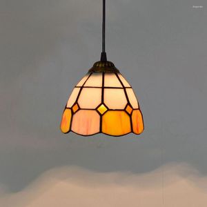 Lampade a sospensione Lampadario Tiffany Ristorante Bar Piccola lampada vintage in vetro arancione mediterraneo
