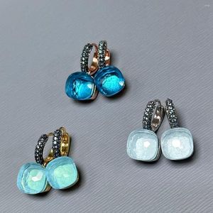 Dangle Earrings Kaisqjew 10.6mm 클래식 Nudo Inlay Blue Topaz 지르콘과 함께 여성을위한 검은 총기 도금 수정 패션 보석