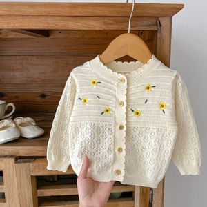 Spring Summer New Flower Thin Baby Girl Clothes Knitted Cardigan Tops Cotton Sweaters Infant Long Sleeve Coat Short Jacket 2557