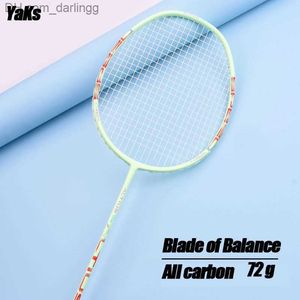 Badminton Rackets Yaks Brand Balance Blad Badminton Racket Ultra Light 72G Professional Hållbar enkelskott Fullt kol Badminton Racket Q230901