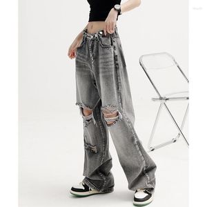 Calças de brim femininas 2023 moda harajuku perna larga hip-hop solto casual lavagem denim calças baggy high street mulher calças compridas gótico
