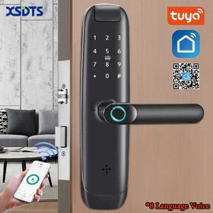 Dörrlås Tuya WiFi Electronic Smart Door Lock med biometriskt fingeravtryck / smartkort / lösenord / Key Unlock / USB Emergency Charge HKD230902