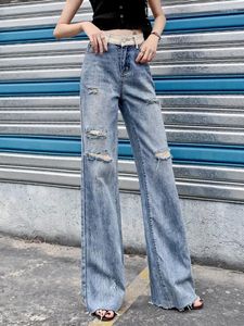 Женские джинсовые отверстия модные улицы с высокой талией вымыты