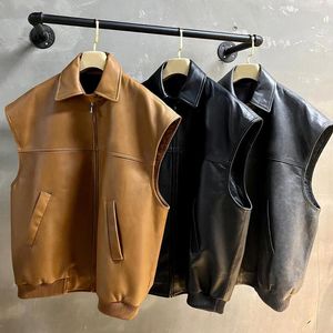 Women's Leather YOLOAgain 2023 Autumn Vintage Genuine Vest Women Sleeveless Oversized Jacket Ladies