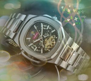 Top Square Dweller Hollow Skeleton Dial Watches Stainless Steel Business Mens Automatic movement Mechanical Clock Man reloj de lujo Wristwatches Gifts