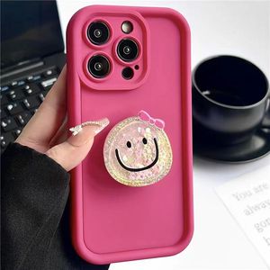 Designer Cartoon Quicksand Smiley face stand bow iPhone 14 13 pro max 11 12 12Pro 14plus 7 8 plus x xs xr Classic top silicone case