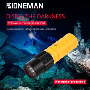Факелы, дайвинг -фонарик Профессионал подводной ламп для дайвинга IP68 Водонепроницаемое наружное освещение домашнее фонарик Searchlight HKD230902