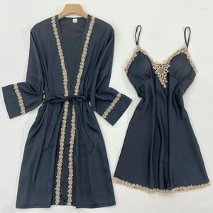 Damen-Nachtwäsche, sexy Robe-Set, Kimono-Bademantel, Kleid, weibliches Seiden-Rayon-Nachthemd, lockere Freizeit, Heim-Dressing, 2-teiliges Nachtwäsche