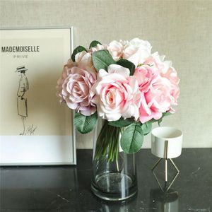 Dekoratif çiçekler ipek gül yapay ortanca buket düzenleme sahte çiçek beyaz diy ev el parti düğün dekorasyon çelenk
