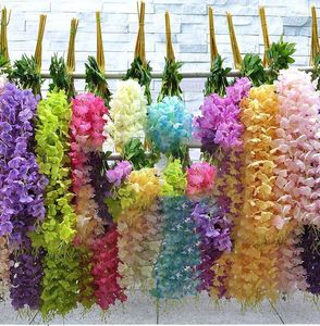 Dekorativa blommor 110 cm Flower Rattan Leaf Simulation Wisteria Fake Plastic Indoor Tak Decoration Tree Green Plant