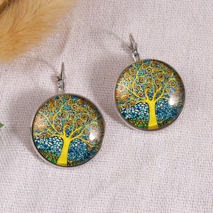 Dangle Earrings Tree Of Life Time Gemstone Silver Color French Women Ear Hooks Flowers Butterfly Glass Dome Jewelry For