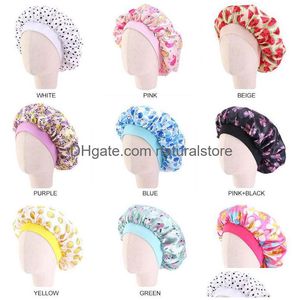 Beanie/Kafatası Kapakları Çocuk Baskılı Renkli Slee Cap Bebek Elastik Saç Bakım Şapkası İmitasyon İpek Yuvarlak Bonnet 9 Renk Damlası Teslimat Fashi Dhmbg