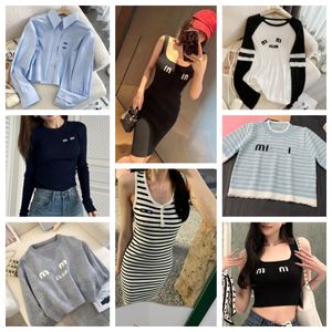 Women's MIUI T-Shirts Cotton-blend Tee Top Printed Embroidery Shorts Designer Suit O Neck Sleeve Shorts Lady Long Sweatshirts Sweater Hoodie Femme Vintage Tank