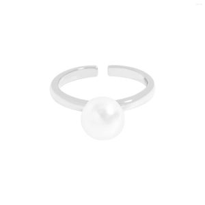 Anéis de cluster Design pequeno e luxuoso Minimalista Versátil. Anel de abertura de pérola de 8 mm em prata esterlina 925 para mulheres