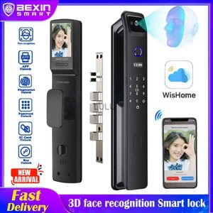 Door Locks Wholesale 3D Face Recognition Smart Door Lock Security Camera Monitor Intelligent Fingerprint Password Electronic Key Unlock HKD230902