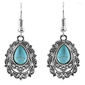 Dangle Earrings FYJS Unique Silver Plated Alloy Water Drop Green Turquoises Stone Classic Style Jewelry