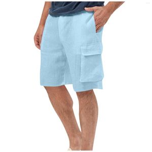 Herren Shorts Sommer Solide Baumwolle Leinen Kordelzug Casual Beachwear Mann Surfen Strand Schwimmen Sport Hosen Board Mesh Taschen