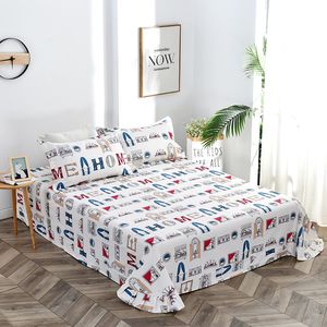 Pure cotton thickened dense coarse fabric cotton linen printed pleated round corner bed sheet pillowcase combination is flat, thick and full of childlike fun