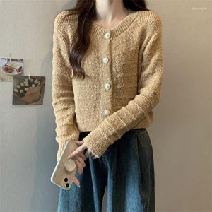 Kvinnors stickor Kvinnor Autumn Winter Chic Crewneck Woven Long Sleeve Croped Sticked tröja jackor Cardigan