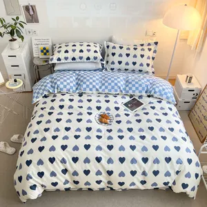 100% Cotton Four Piece Bed Sheet, Quilt Cover, Pillow Cover, Printed Soft and Comfortable Pure Cotton Material, Bedding, Various Colors ,Duvet Cover, Love Style